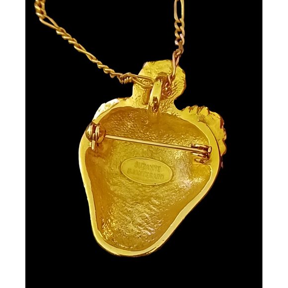 Suzanne Bjontegard Vintage Strawberry Necklace Brooch Gold Tone Ruby Rhinestone - Picture 4 of 5